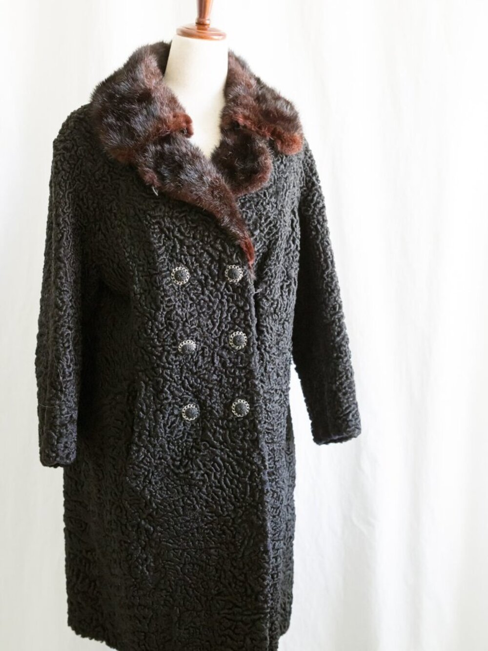 Vintage Persian Lamb Fur Coat Mink Collar S/M